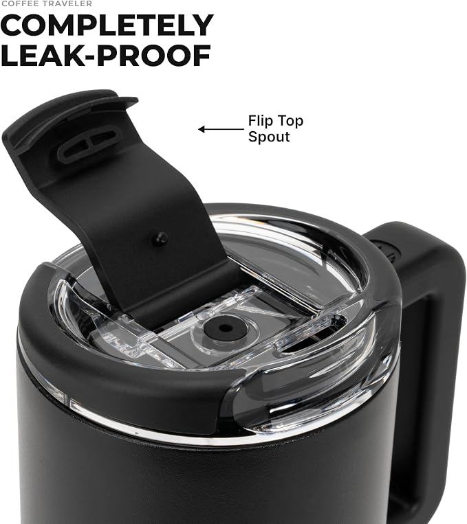 HydroJug Coffee Traveler 20oz Ceramic-Lined Mug with Handle, Black