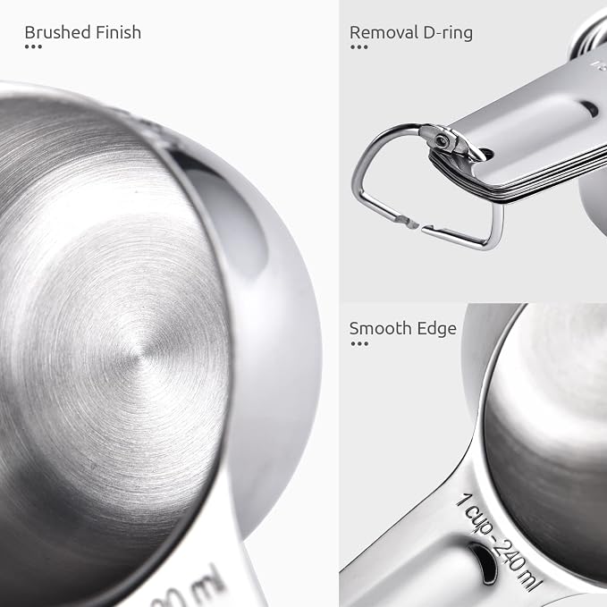 U-Taste Measuring Cups and Spoons Set of 15, 2 D-Rings & 1 Conversion Chart | 18/8 Stainless Steel Teaspoon Tablespoon, Stackable Metal Measuring Set, Magnetic Measure Chart, Kitchen Baking Cooking Food