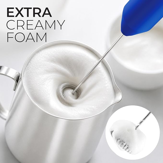 Zulay Kitchen Powerful Milk Frother AA Batteries Included – Ultra Fast Handheld Drink Mixer with Stainless Steel Whisk Stirrer for Coffee, Protein, Matcha & More, Frother Wand Electric Frothmate
