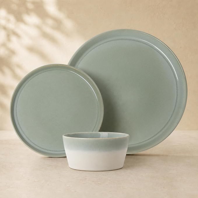 Dinnerware Sets for 4, Ceramic Plates and Bowls Set, Modern Artisan Dish Set, Microwave & Dishwasher Safe Dishware Set, Chip & Scratch Resistant Dinner Sets, Gradient Green