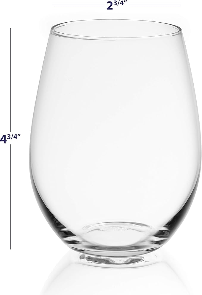 JoyJolt Stemless Wine Glasses Set of 4 – 19 oz Clear Glass Tumblers for Red & White Wine, Cocktails, Dishwasher Safe, Perfect for Home Bar, Gifts