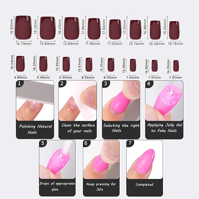 Press On Nails,Black,Short Square,Glossy French Tips With Matte | Salon-Quality Natural Nails, 10-Minute Easy Daily Application,2+ Weeks Wear, Fast Removal, 16 Sizes, All-in-One Complete Kit