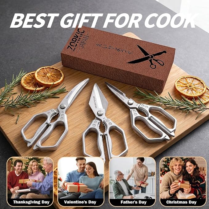 Kitchen Scissors Set Silver 3PCS, Heavy Duty Poultry Shears Kitchen Shear for Food Chicken Scissor All Purpose,Japan Meat Cutting Scissors, Bones Food Cooking Shears, Gifts for Men Women Mom Dad
