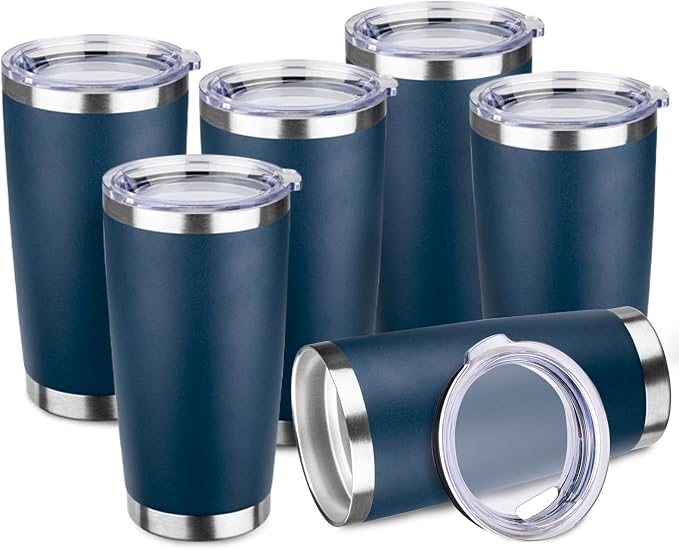 StarSpeed 6 Pack 20oz Stainless Steel Travel Coffee Tumbler,Navy Blue | Travel Coffee Mug Bulk,Spill-proof Lid,Double Wall,BPA-free Travel Cups,Insulated Cup Fits Car Cupholders
