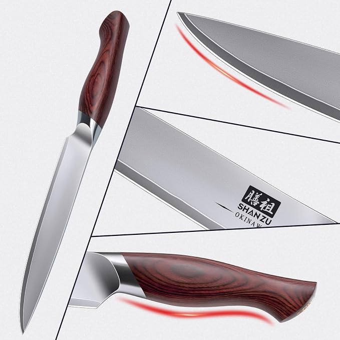 SHAN ZU 6 In Chef Knife,10Cr15MoV High Carbon Stainless Steel Kitchen Knife | Japanese Multipurpose Ultra Sharp Kitchen Utility Knife with Ergonomic Pakkawood Handle