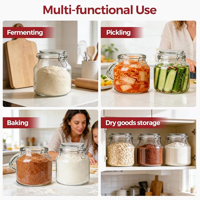Glass Jars with Airtight Lids 0.6 Gallon 2 Pack Kitchen Canisters | Wide Mouth, Scoop Included, Flour Sugar Storage Containers,Baking Supplies,Leak Proof,BPA-Free,Pantry Organization, Pickling