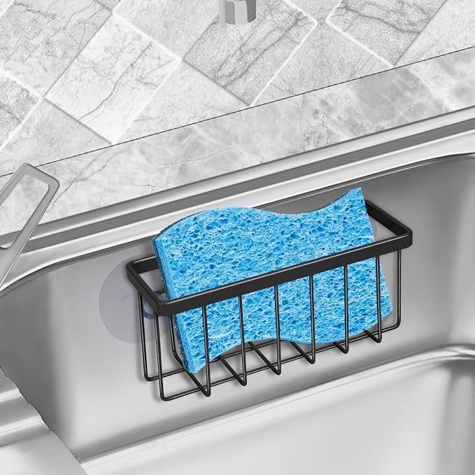 SHFKS Sponge Holder for Kitchen Sink Suction,Dish Sponge Holder-Black | Kitchen Sink Caddy for Sponges, Scrubbers, Soap