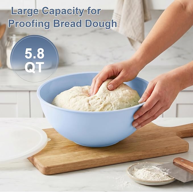 BoxedHome BPA Free Plastic Round Mixing Bowl with Lids, 12 Pack Nesting Bowls with Lids Set, Microwave and Dishwasher Safe Prep & Serving Bowls Great for Mixing, Baking, Serving (Pale Blue, 12pcs)