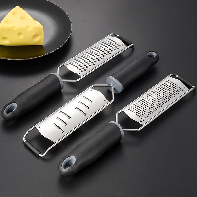 Cheese Grater Hand Held Parmesan Cheese Shaver Food Shredder Tool Stainless Steel with Non Slip Rubber Foot(Larger shaver,Black)