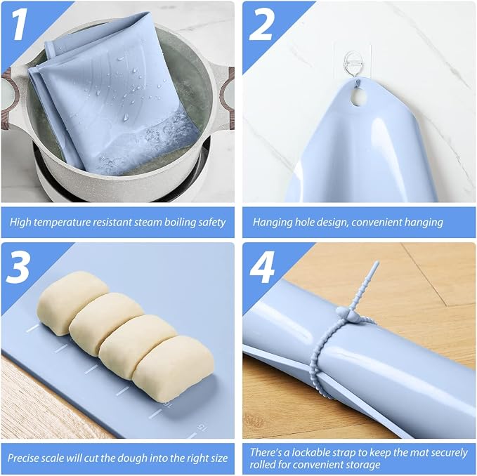 Silicone Pastry Mat 32"*24" Extra Thick Non Stick Baking Mat Food Grade Silicone Dough Rolling Mat with Edge Heightening Large Blue
