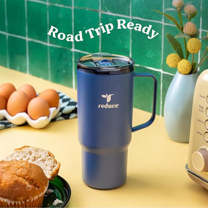 REDUCE 24oz Hot1 Vacuum Insulated Mug w/Lid and Handle - Coffee & Tea Cup | With Flo-Motion lid and handle, single-serve and cupholder friendly, keeps drinks hot for up to 8 hours
