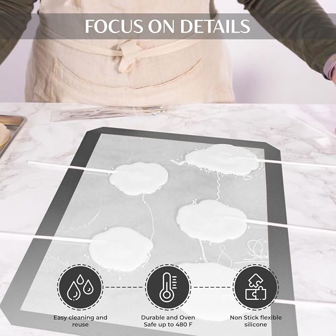 Medium Silicone Baking Mat (15.7'x19.7') with Measurement Indicators, Non-Slip Surface, and Pastry Mat Sheet for Dough Rolling - Perfect for Creating Cookies, Macarons, and Bread - Pack of 2