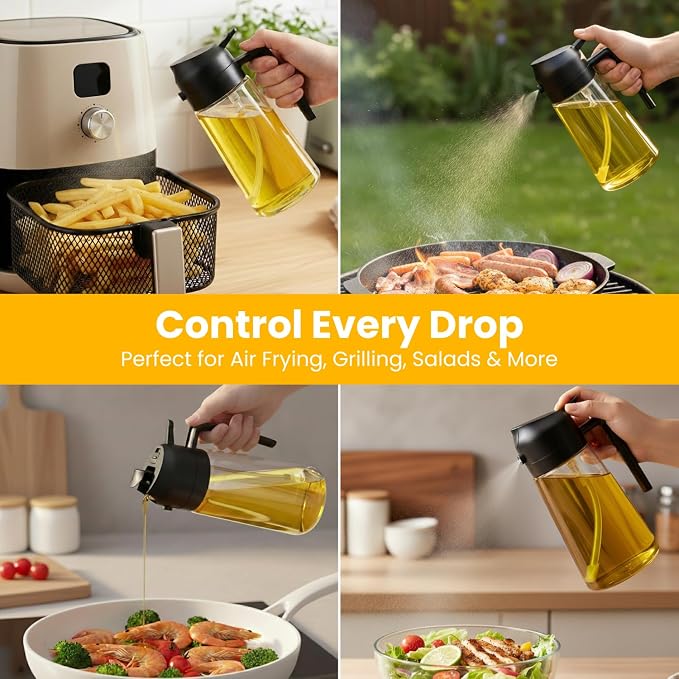 Himal's 16oz/ 470 ml Glass Olive Oil Dispenser and Sprayer Bottle,2 in1 Cooking Oil Spray Container for Kitchen