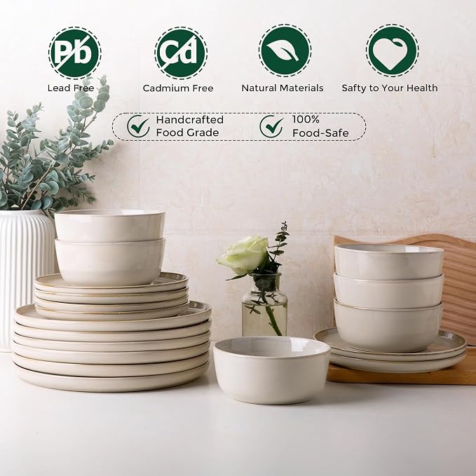 AmorArc Stoneware Dinnerware Sets for 8, 24Pcs Plates and Bowls Sets Dishes | Ceramic Round Reactive Glaze Dishes Set, Highly Scratch Resistant | Dishwasher & Microwave Safe Dishware
