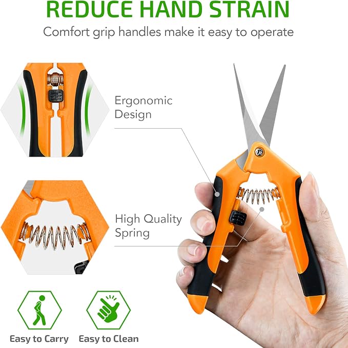 iPower GLPRNR6OR 6.5 Inch Gardening Pruning Shears Hand Scissors with Straight Stainless Steel Blades for Trimming Herbs, Plants, Hydroponic, 1-Pack, Orange