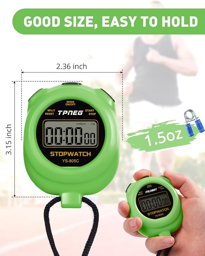 TPNEG Simple Stopwatch Timer - Easy to Use, Set Up, Read, and Carry - Large Display - On/Off, AAA Battery - Ideal for Coaches, Track and Field, Soccer Referees, Sports, Classroom