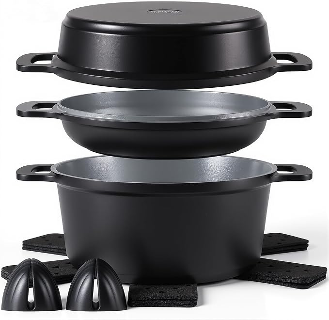 8-Piece Ceramic Nonstick Cooking Pot Set with Lid, 4.5 Qt Soup Pot, All-in-One Stock Pot for All Stoves, Dishwasher Safe & Easy to Clean, Induction Ready, PFAS Free, for Stews, Soups & Pasta