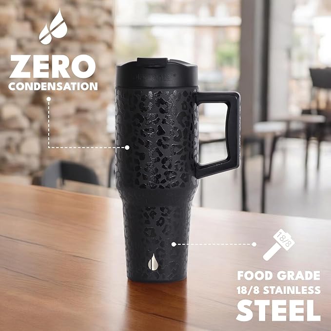 Elemental 100% Leak Proof 32oz Tumbler with Handle & Straw Travel Mug | Stainless Steel Double Wall Insulated Tumbler for Hot and Cold Beverages with Sip & Straw Lid