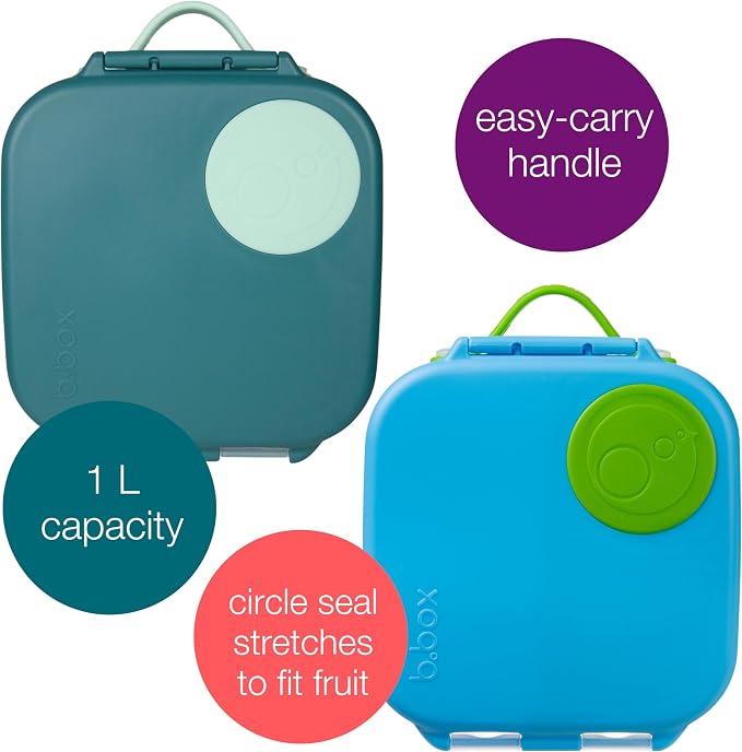 b.box Mini Lunch Box 2-Pack, Snack Containers for Kids, Lunch Box Kids | Bento Box for Kids, Sanck Box, Lunch Containers, Leakproof, Dishwasher Safe, PFAS + BPA Free, Ages 3+ — Ocean + Emerald