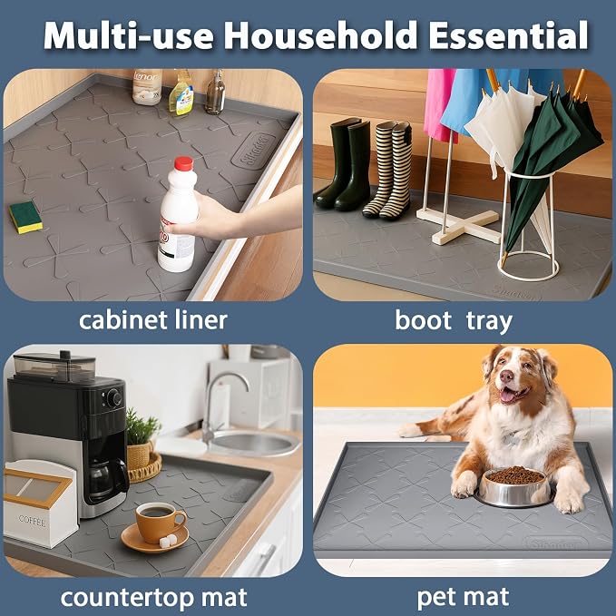 Waterproof Under Sink Mat Silicone 37"x19", Kitchen Cabinet Liner | BPA-Free Silicone Mat with Raised Lip Protects Cabinets from Leaks, Versatile Home Organizer for Bathroom, Pets, Boots, Floor
