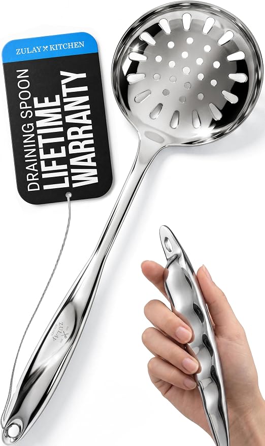 Zulay Kitchen Stainless Steel Slotted Spoon | 14.5” Large Skimmer Frying Spoon for Draining & Serving - Heat-Resistant, Rust-Proof & Dishwasher Safe Kitchen Utensil
