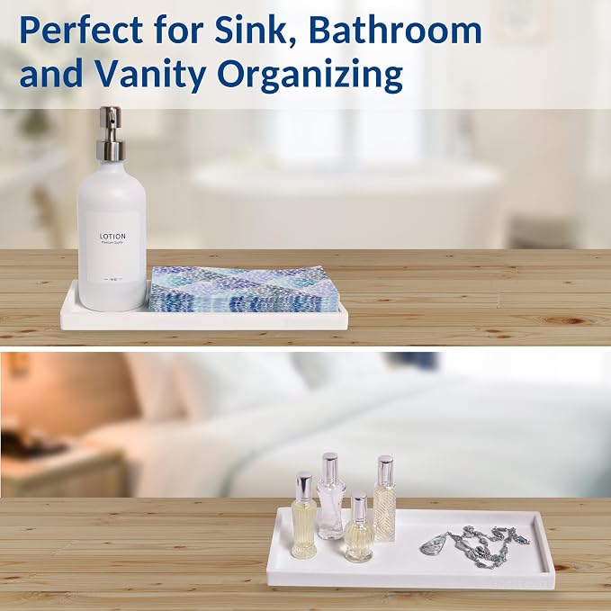 Silicone Countertop & Vanity Bathroom Tray – 2 PC 11.7" | Bathroom Tray Set, Bathroom Tray Countertop, Bathroom Counter Tray, Dish Soap Kitchen Tray & Bathroom Organizer Countertop