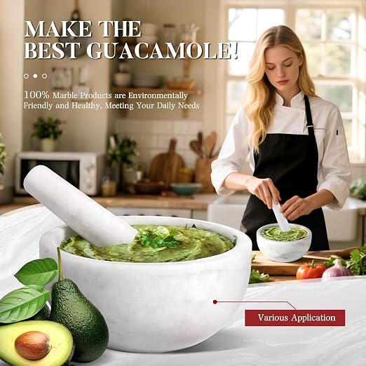Marble Mortar and Pestle Set, 7"-4 Cups Grinder Bowl for Guacamole, Salsa, Pill Crusher, Spice, Herb, Garlic, Nut, Heavy Duty Grinder for Kitchen(Namib Fantasy)