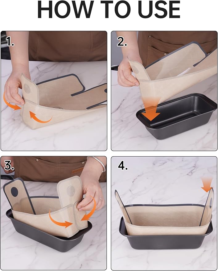 NiHome Loaf Pan Set of 6, 9x5 Carbon Steel Bread Pans with Silicone Liners | Extended Handles for Easy Lifting, Leak-Proof Folded Corners, Sturdy Metal, Even Heat Distribution, Durable and Long-lasting