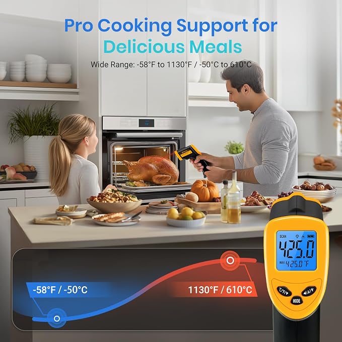 Etekcity Infrared Thermometer Laser Temperature Gun, -58°F~1130°F | Cooking, Pizza Oven, BBQ, Meat, Kitchen, Reptile, HVAC, Adjustable Emissivity, MAX Display, High Temperature