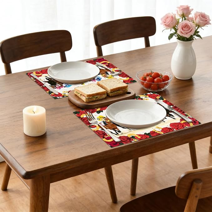 50 Pack Kentucky Horse Racing Disposable Paper Placemats | Rose Horseshoe Vintage Decorative Table Mats, Race Day, Wedding, Birthday Brunch Table Decor