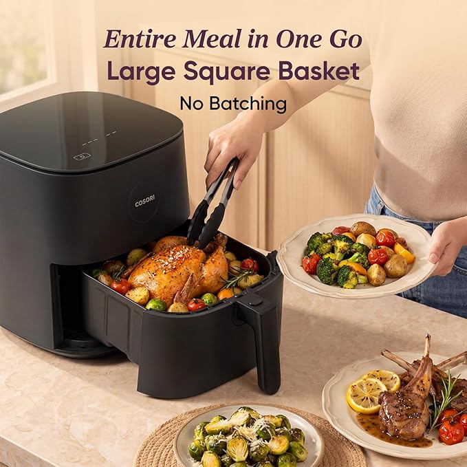 Cosori Air Fryer Pro LE 5 Qt, 9-in-1, Ceramic Coating, Shake Reminder, Grey | 7 presets with Reheat, Keep Warm, Max 450°F, 85% Less Oil, Touch control, LED glass panel, 130+ Chef-inspired Recipes, 1500W
