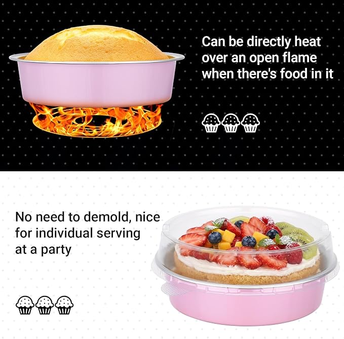 Beasea Mini Pie Pans with Lids, 50 Pack 7.3oz Disposable Aluminum Foil Tart Pans, 4 Inch Round Oven Baking Mini Cake Cups Tin for Cheesecake Pie Tart Quiche - Pastel Pink