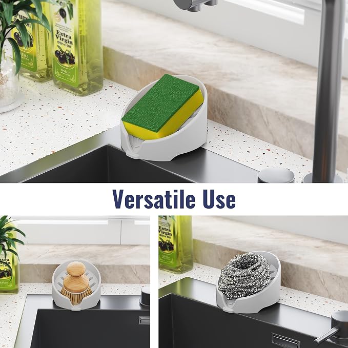 NiHome Silicone Sponge Holder for Kitchen Sink, Fits Scrub Daddy Mommy | Self-Draining Dispenser Organizer Tray, Sink Caddy Countertop Fits Soaps, Scrubber, Dishwasher Safe, Includes Brush