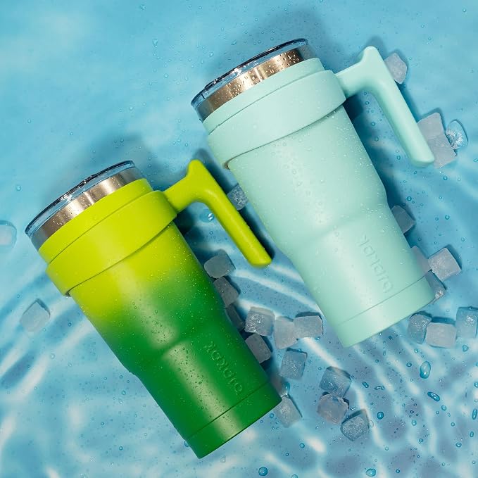BJPKPK 30 oz Tumbler with Handle & Straw, Insulated Stainless Steel Mug | Double Wall Vacuum, Keeps Hot/Cold, Thermal Cup, BPA Free, Dishwasher Safe, Cupholder Fit, Coffee & Travel, Coral
