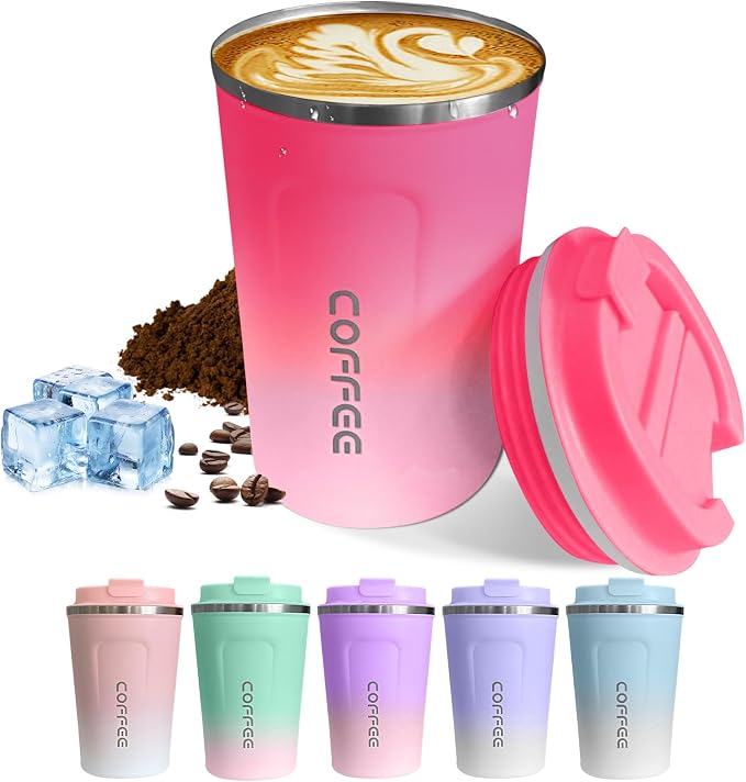 SPLMIFA Travel Coffee Mugs Leak-Proof, Reusable Coffee Cups with Lids, Stainless Steel Vacuum Insulated Coffee Tumblers, Thermal Insulation Cup for Men and Women Hot & Cold Drinks(2nd-Red White, 17OZ)