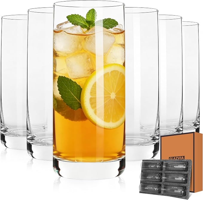 Highball Glasses Set of 6, Clear Drinking Glass for Mixed Drink | 13oz ,Cups for Cocktail, Beer, Mojito, Water and Juice,Thick Tall Glassware for Kitchen, Restaurant, Home Bar and Parties