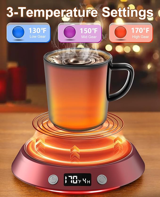 Kepwam Mug Warmer for Desk, Coffee Warmer with 3 Temp Settings & 2-9H Timer | 50W Fast Heating Beverage, LED Digital Display, Works for Coffee Mugs & Candle Jars, Multifunctional Gift fo Home & Office