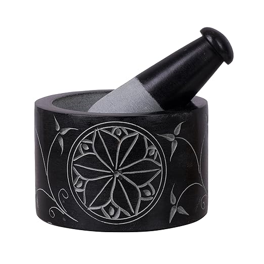 Mortar and Pestle, Made of Heavy Duty Polished Hard Stone, Natural Stone Grinder for Spices, Pastes, Herbs, Seasoning etc. (Nirvana, Normal)