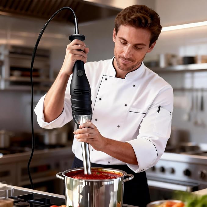 VONCI 280W Handheld Immersion Blender, With 9.5 inch Detachable Shaft | Variable Speed 6000-20000RPM, Up to 8 gal / 2.1 L, Light Duty, Stainless Steel, Ideal for Light Dressings