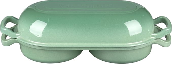 Enameled Cast Iron Double Dutch Oven with Lid, Dual Round Loaf Pan, Bread pan for Homemade Sourdough Bread Baking, Sage green