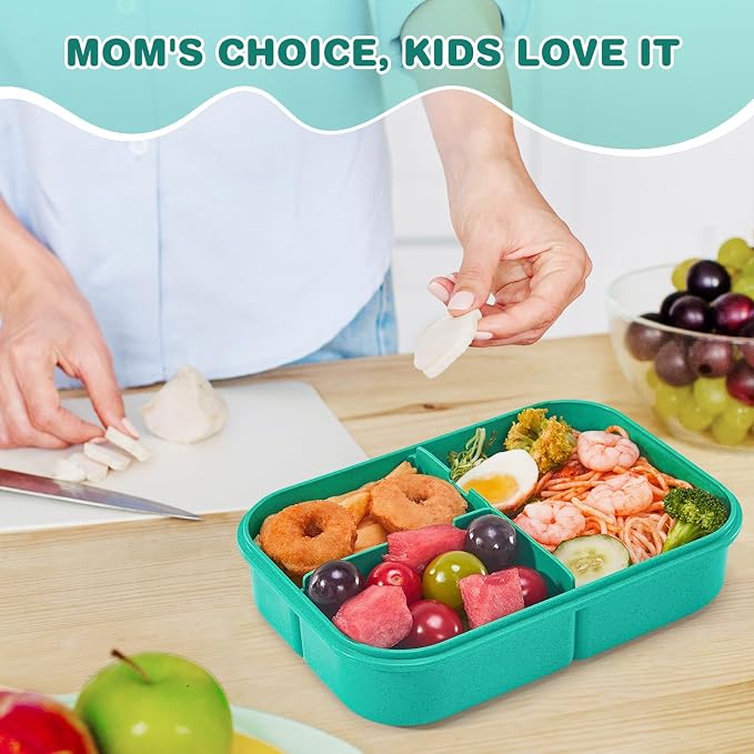 MISS BIG® Bento Lunch Box for Kids, 1150ml, 3 Compartments, Green | Green kids bento lunch box for school food, daycare meals, snacks, light lunch, picnic, and travel.