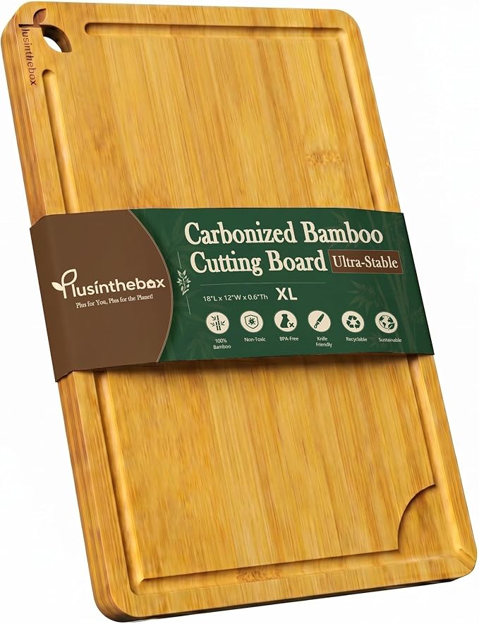 Cutting Board for Kitchen,Wooden Cutting Boards for Meal Prep,18" x 12" XL Carbonized Bamboo Cutting Board for Small Kitchen,Apartment,Meat,Vegetables,Fruit and Daily Cooking