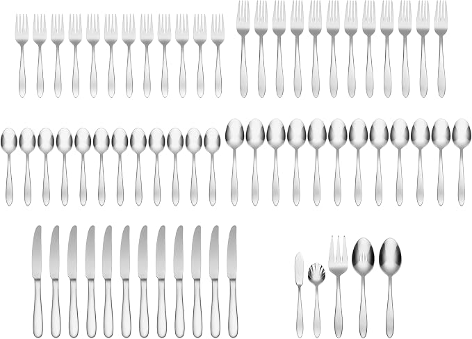 Oneida Mooncrest 65-Piece 18/0 Silverware Set for 12, Flatware | mirror finish, dishwasher safe | includes serving spoons and utensil set | cutlery set, wedding silverware