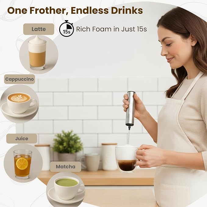 Milk Frother,Rechargeable 3 Speed Electric Coffee Foamer for Travel, Handheld Drink Mixer for Latte, Cappuccino, Coffee, Eggs, Hot Chocolate, Protein,Silver