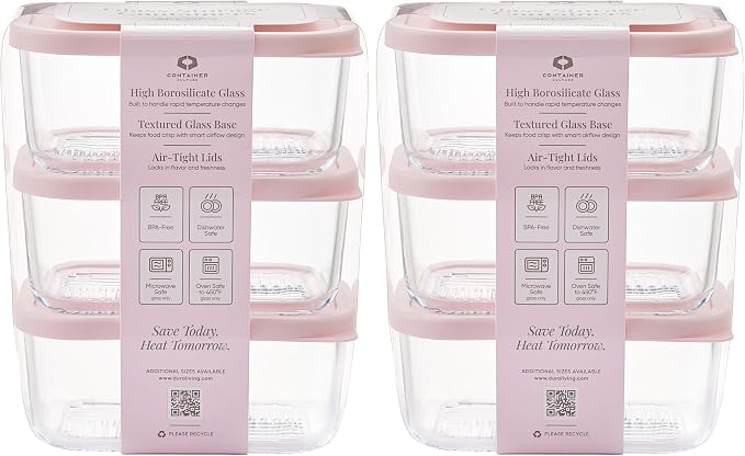 Glass Food Storage Containers with Lids — 12 Piece — 24.4 oz Glass with BPA-Free Leakproof Stackable Lids — Microwave, Oven & Dishwasher Safe — Ideal for Meal Prep & More - Berry Blush