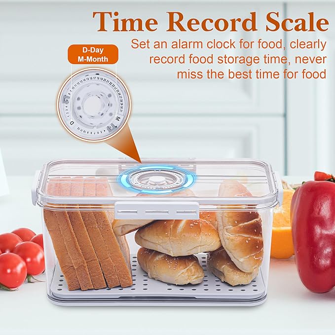 ANYPROLUS Bread Box for Homemade Bread Boxes for Kitchen Counter Airtight, Time Recording Bread Storage Container with Lid, Bread Containers Storage Airtight Loaf Bread Keeper, Large, White