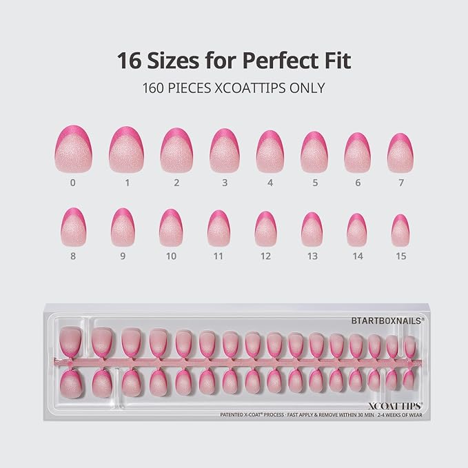 BTArtboxnails XCOATTIPS Pastel French Press On Nails, XS Oval, Cat Eye | Lamp-Curable 4-Week Wear, Salon Quality Value at Home, Natural Nail Look, Easy-to-Apply for Beginners, 160ct Nail Tips Only
