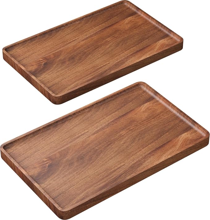 VERTORGAN 2 Pack Acacia Wood Serving Tray,15.8x9.8 Inch Trays,Home Decor | Coffee Table Tray,Living Room Decor,Bar Serving Platter,Party Tray,Charcuterie Board,Cheese Platter, Decorative Wood Tray