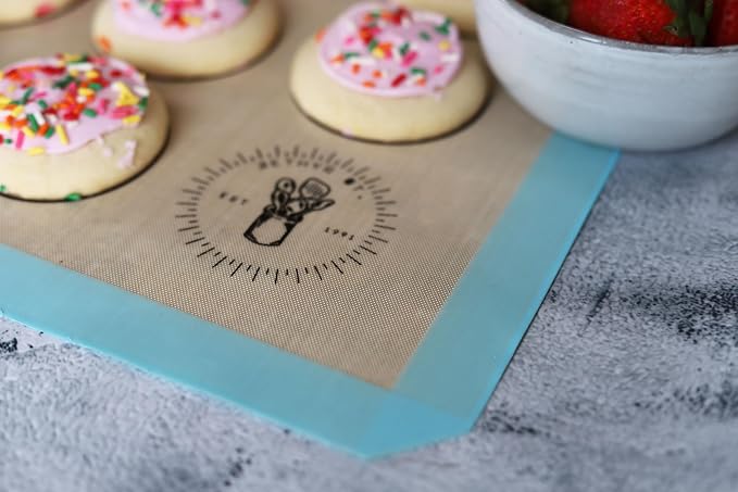 Macaron Baking Mat Silicone Non Stick, 3/4 Sheet Reusable Pack of 3 Blue | Non-Stick Macaron Mat for Easy Baking, Heat Resistant & Dishwasher Safe, Reusable & Eco-Friendly, For Cookies & More, 13x19”