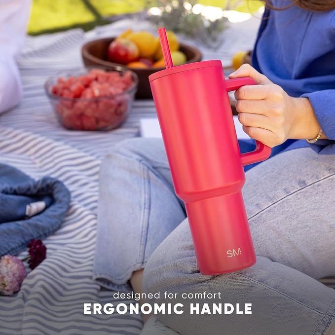 Simple Modern Tumbler with Handle and Straw | 40oz | Bunnies | Trek Tumbler, Travel Mug | Insulated Water Bottle, Cupholder Friendly, Stainless Steel Cup | Easter Bunnies